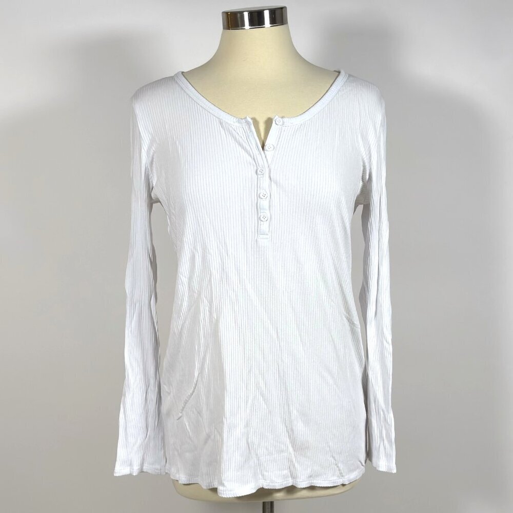 STORQ Ribbed Knit Long Sleeve Henley White Maternity Postpartum Nursing - XL